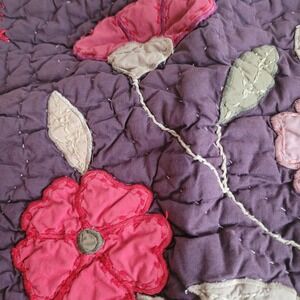 Vintage Potterybarn (1) Euro Sham Black Floral Hand Stitched quilted Plaid 24x25